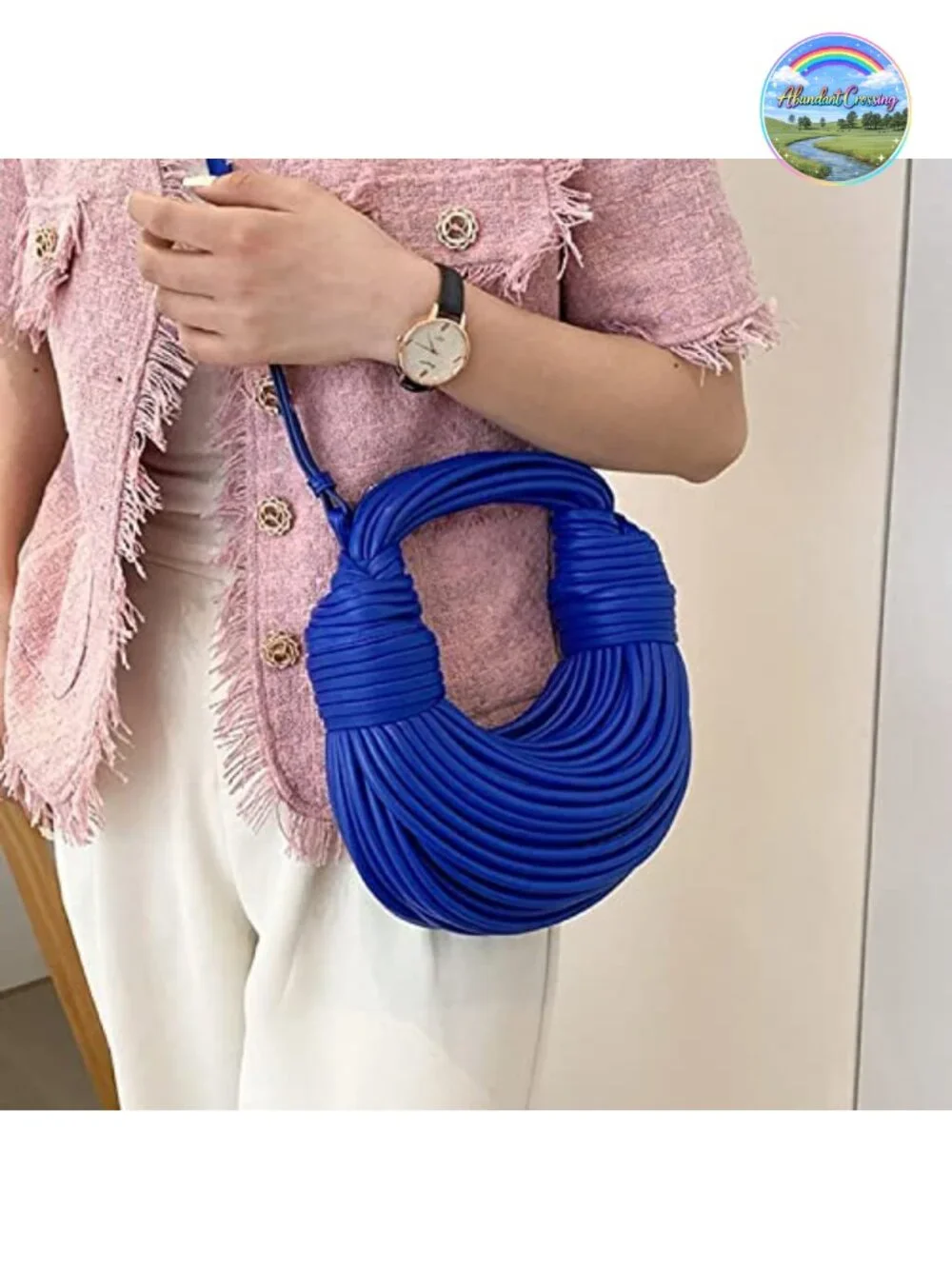 Hand-Woven Bread Clutch Satchel Shoulder Crossbody Bag Vegan Leather Handbag